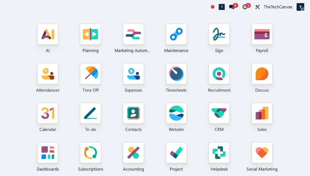 Odoo apps home screen (sample)